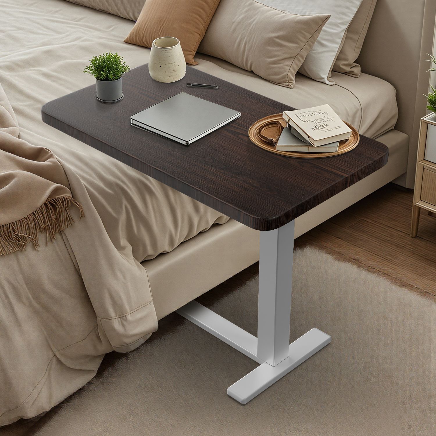 サイドテーブル昇降式　介護テーブル　ベッドテーブル　PCテーブル　木の色 サイドテーブル 昇降式 ベッドテーブル 介護 キャスター付き