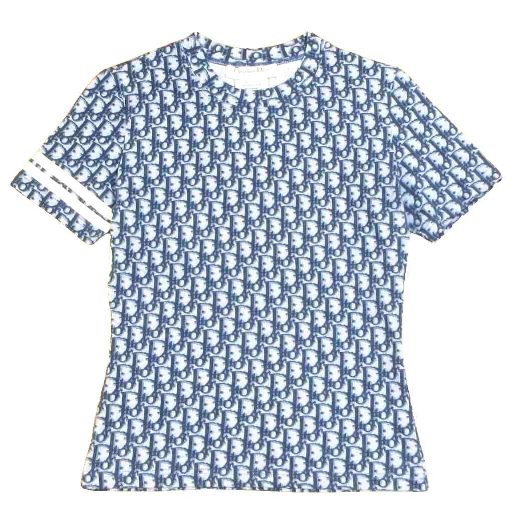 Christian Dior 】ディオール半袖TシャツS トロッター柄ブルー