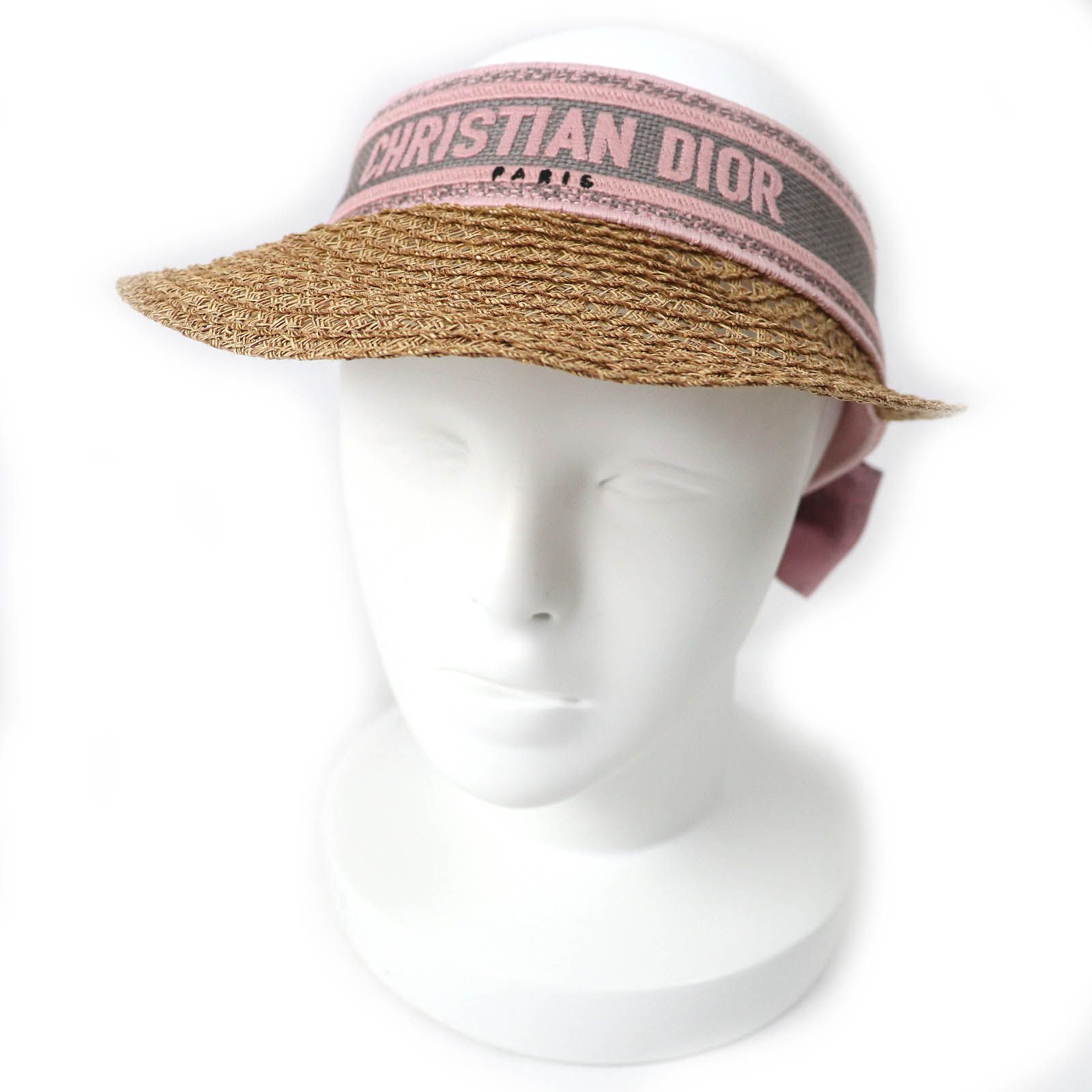 △Christian Dior クリスチャンディオール Dioriviera ディオリビエラ D-Ocean D-オーシャン ミッツァ ストロー サンバイザー 帽子 ピンク グレー ナチュラル イタリア製 レディース ◎
