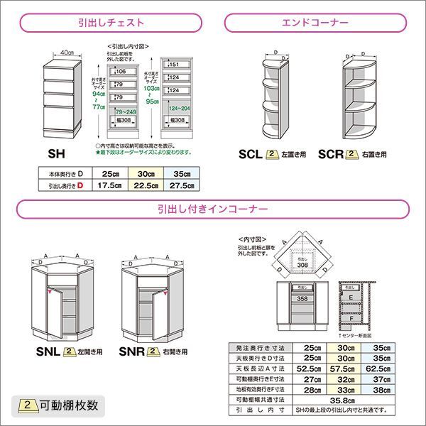 引戸シリーズ】セミオーダーカウンター下収納ぴったりくん エンドコーナー左置き 奥行30cm No.2 - メルカリ