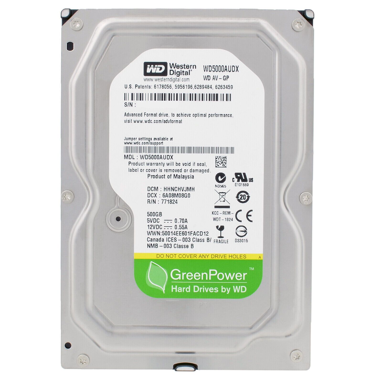Hard Drive Western Digital 500GB WD5000AUDX 32MB 7200RPM Sata III 3.5 Inch