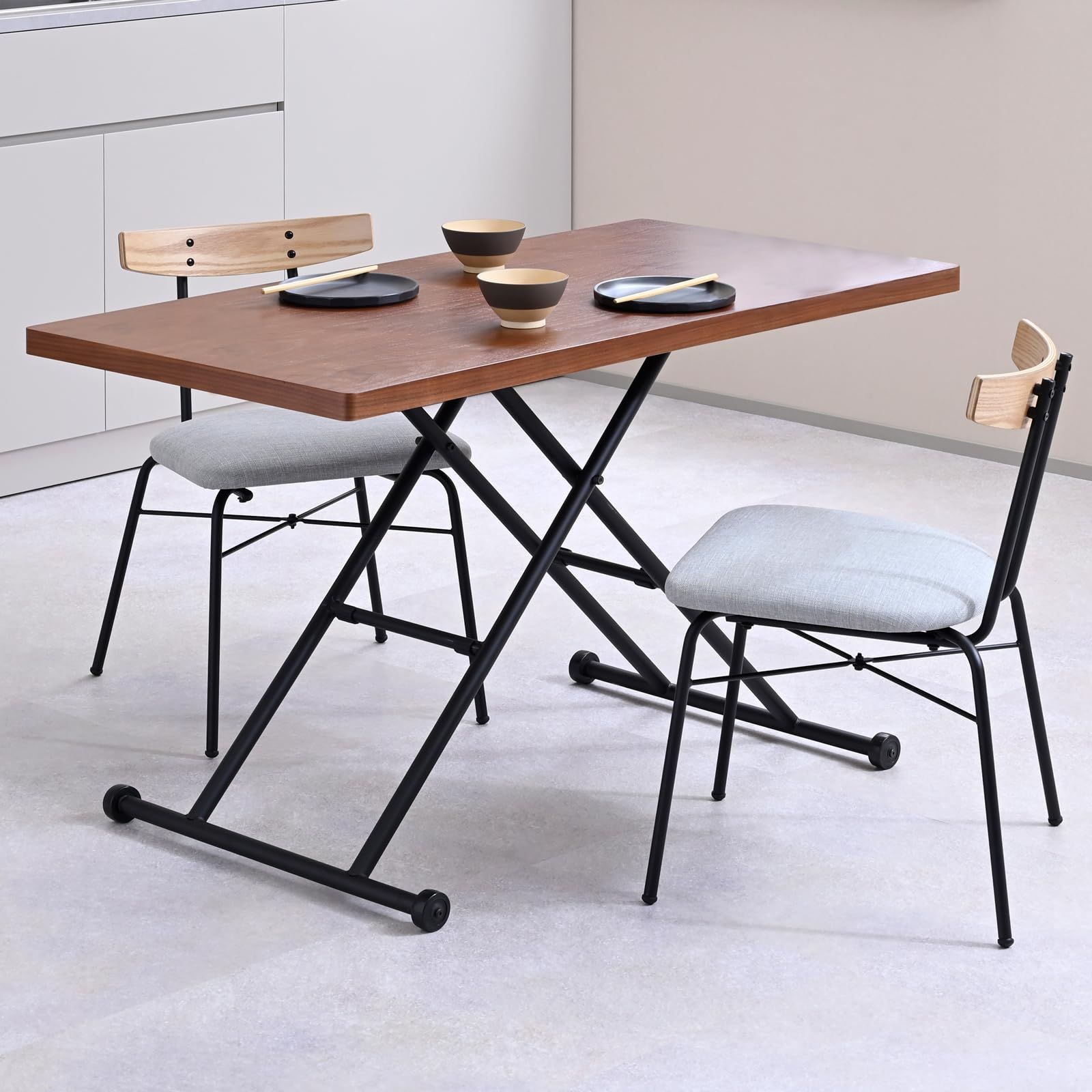 キャスター付き 無段階高さ調節 幅120-131×奥行60×高さ11.5-70cm ダイニングテーブル スムーズ昇降 ローテーブル 昇降式テーブル 完成品 ウォルナット|ブラック 山善 YAMAZEN NGL-1260 WL|BK