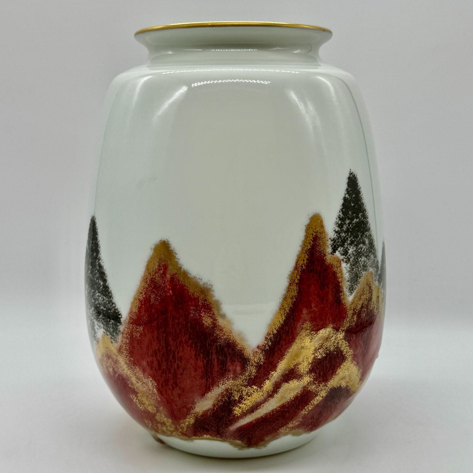 平安暁峰作 金彩草花文 花瓶 花器 陶磁器 木箱入り 昭和レトロ