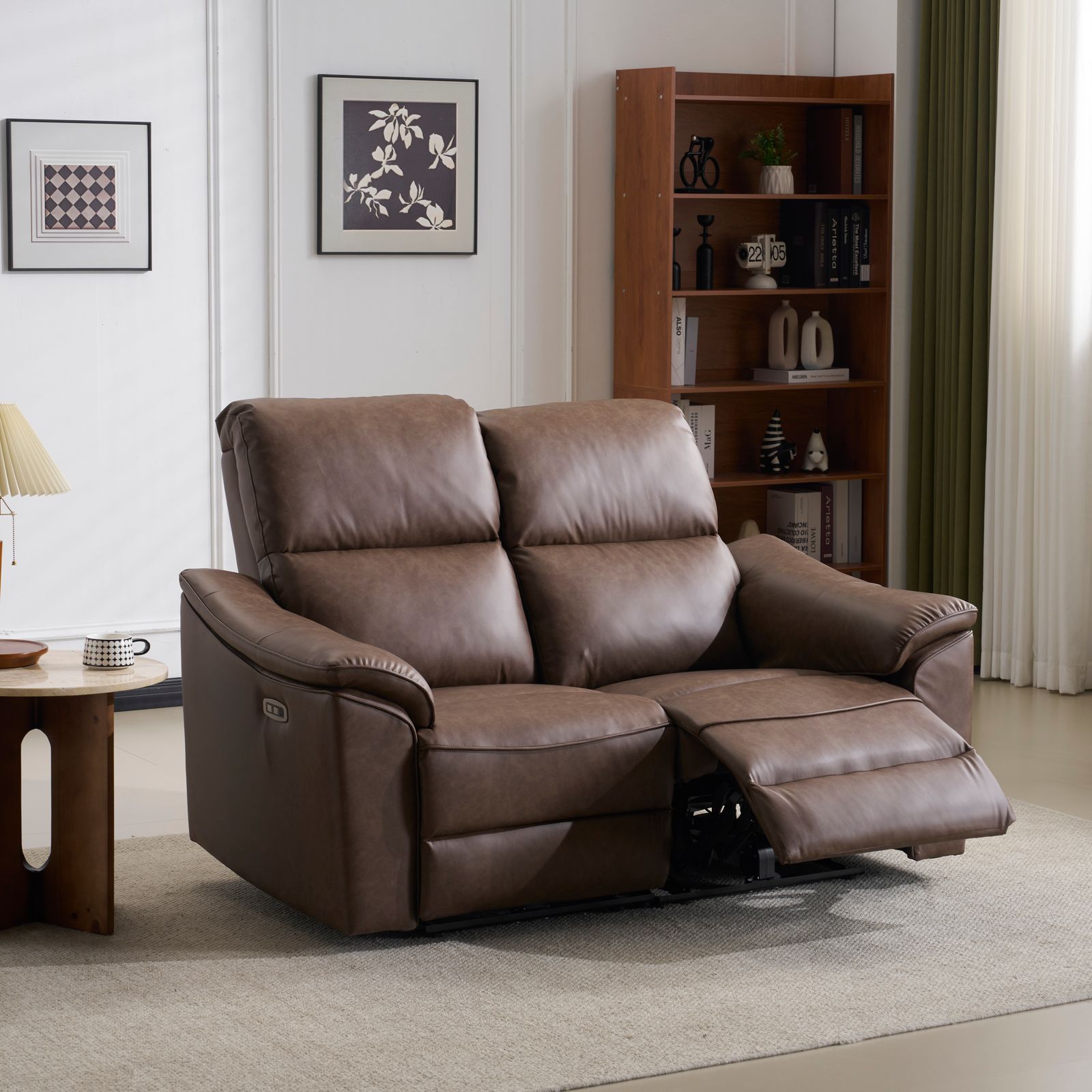 15%割 二人掛けソファ 電動 リクライニング USB Type-C充電口付き 156° リクライニングソファ 2人掛け オットマン一体型 電動ソファ 耐圧分散 リクライニングチェア 二人掛け ソファ北欧 ブロンズブラウン