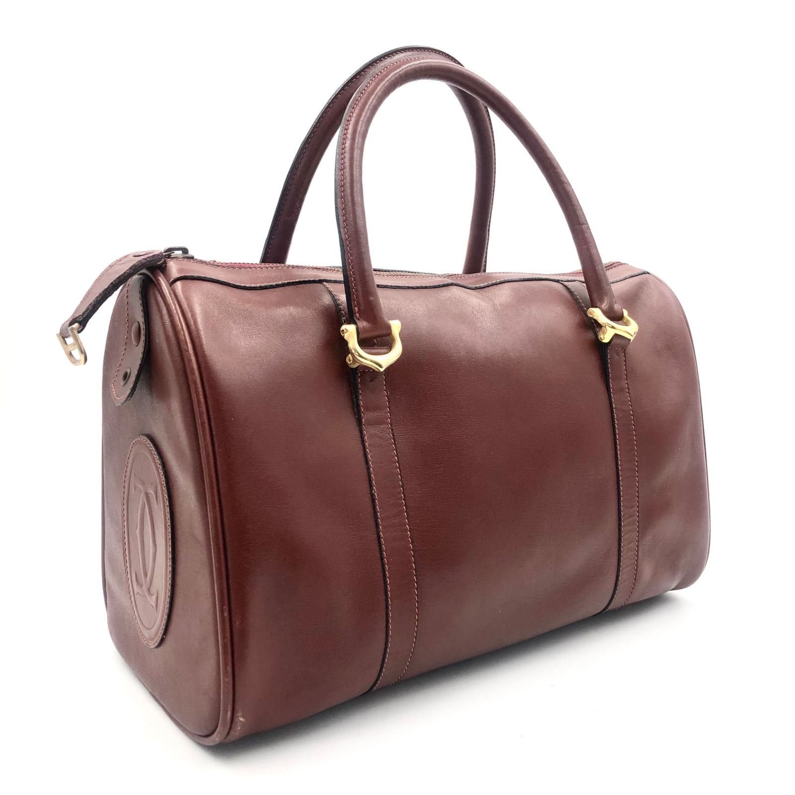 【美品】　Cartie マストシリーズ　ボストンバッグ　レザー　ボルドー 美品✨Cartier マストライン ミニボストンバッグ レザー