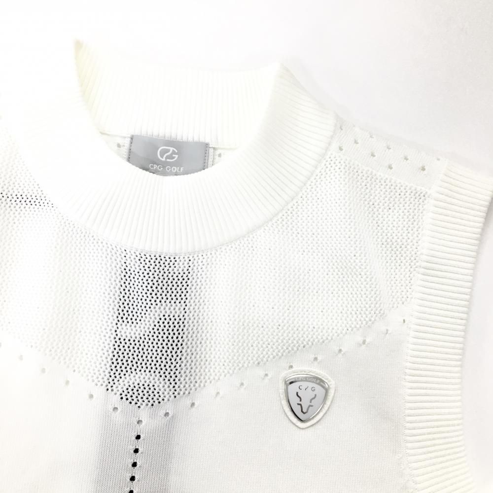 【待望★】 新品】CPG 立体ロゴ 透かし編み ロゴ黒 白 ニットベスト レディースウェア