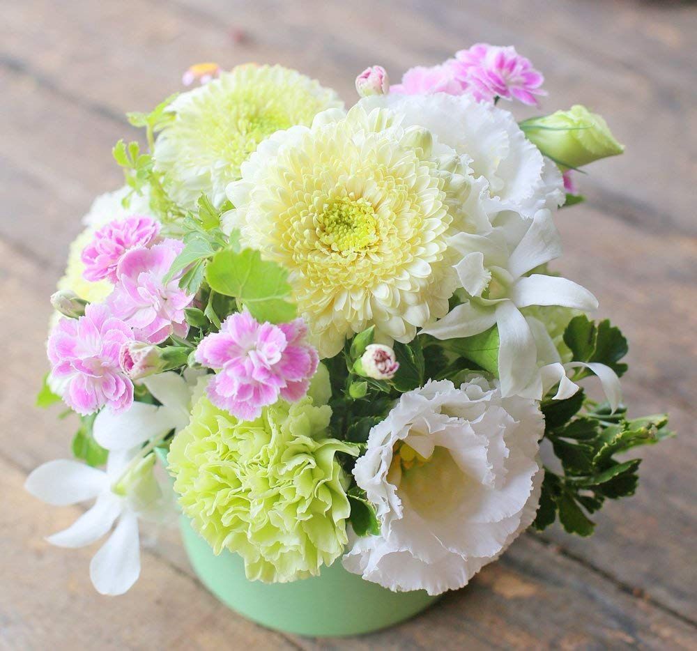 結婚記念日 お祝い 誕生日 開店祝い プレゼント 還暦 母の日 花 花 プレゼント フラワーアレンジメント Sサイズ 清楚な感じでおまかせ 生花 大臣賞受賞デザイナー おまかせアレンジメント ギフト 清楚