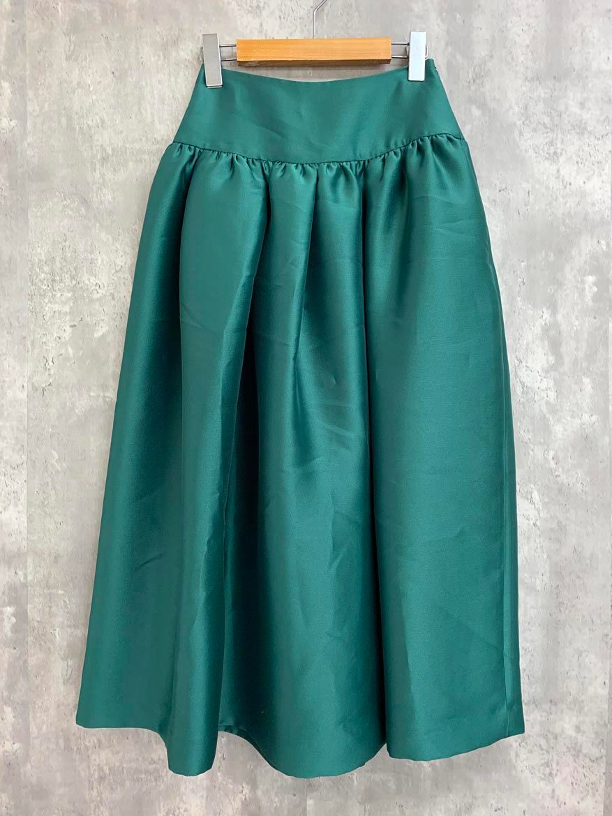 BRILL ブリル タックギャザー＆フ ー サテンフ スカート size36|緑 ◎レディース