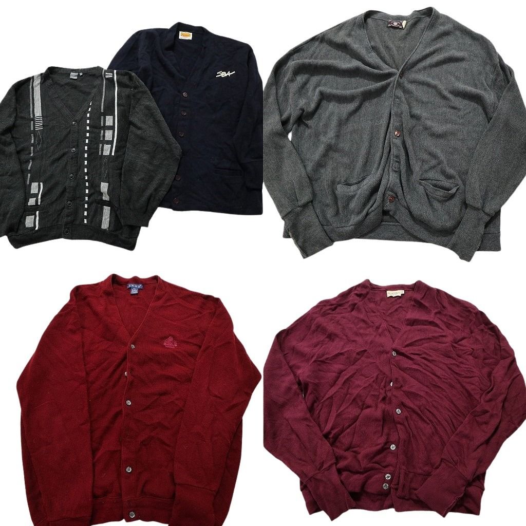 古着卸 まとめ売り アクリル カーディガン セーター 5枚セット (メンズ 2XL /3XL /4XL ) 総柄 グレー ネイビー 無地 ビッグサイズ MX5677