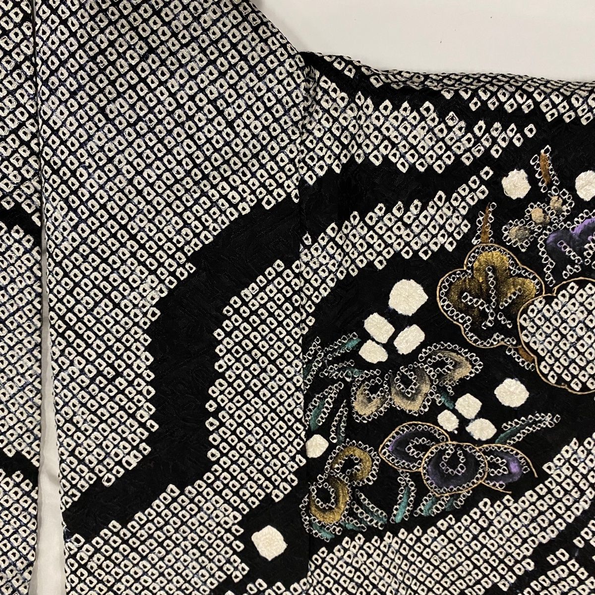 訪問着 身丈161cm 裄丈68cm L 袷 花丸文 松竹梅 金彩 絞り 黒 正絹  