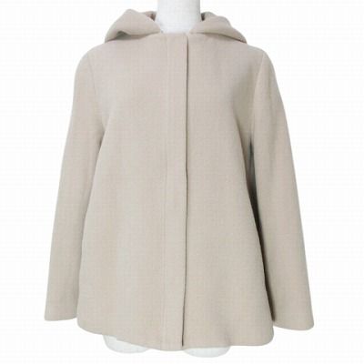 エフデ ef-de 19AW ショート コート 2way フード ノー ジップアップ ウール 7 S相当 ベージュ X