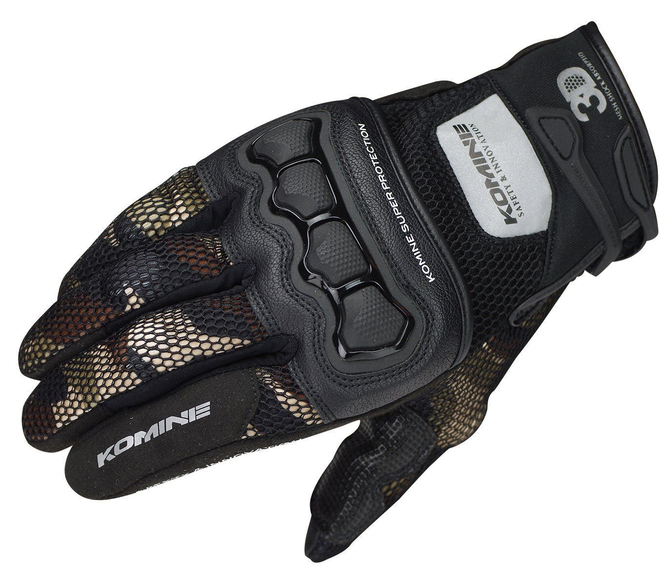 3D Camo/Black_L_KOMINEロゴ コミネ(KOMINE) バイク用 プロテクト3Dメッシュグローブ 3D Camo/Black L GK-215 1168 春夏秋向け メッシュ素材 カーボン プロテクター