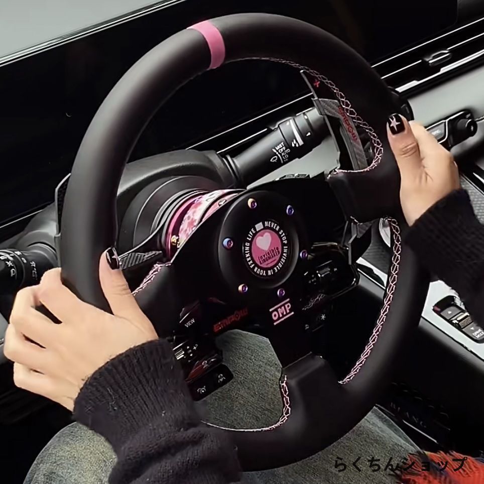 新品未使用OMP ステアリング ハンドル本体 ピンク フラットデザイン 13インチ 325MM レース race カスタム ゴーカート 車 ゲーム