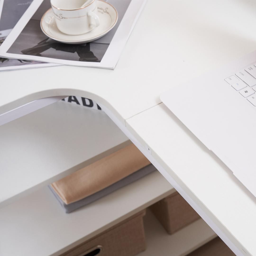 【ホワイト】　パソコンデスク 3段シェルフ付 オフィスデスク 簡易デスク 木製 ホワイト】パソコンデスク L字 120cm 3段ラック付 ハイデスク付き