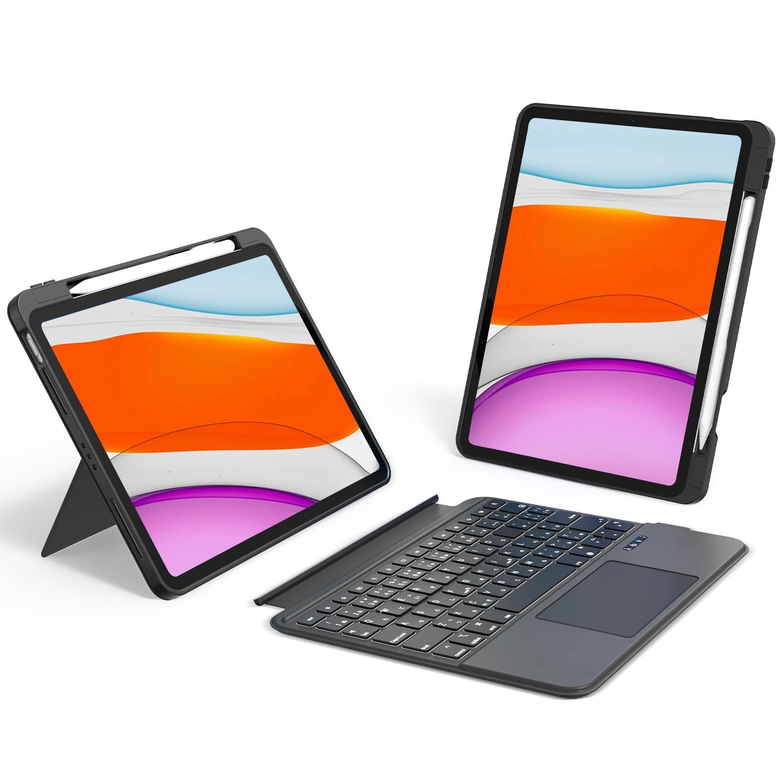 iPad 11世代A16 -10世代キーボード 日本語配列 超高精度トラックパッド付き i-Pad11世代キーボード 11インチ i-Pad10世代 10.9インチ QERDAOYI 横|縦置き 脱着式 Type-C充電式 ペン収納 角度調整 日本語取扱説