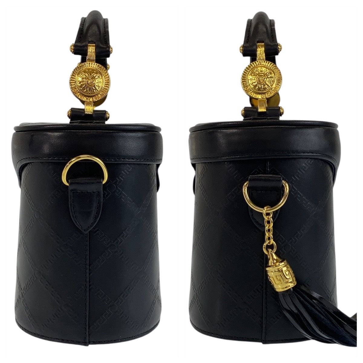 極美品 ヴェルサーチ サンバースト バニティバッグ ブラック ゴールド 美品 VERSACE ヴェルサーチ ヴィンテージ メデューサ サンバースト