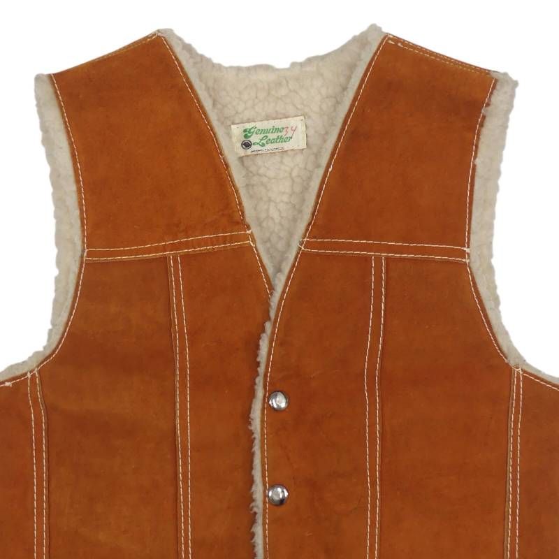 Genuine Leather ジェニュインレザー ムートンベスト XS 裏ボア 茶 70s