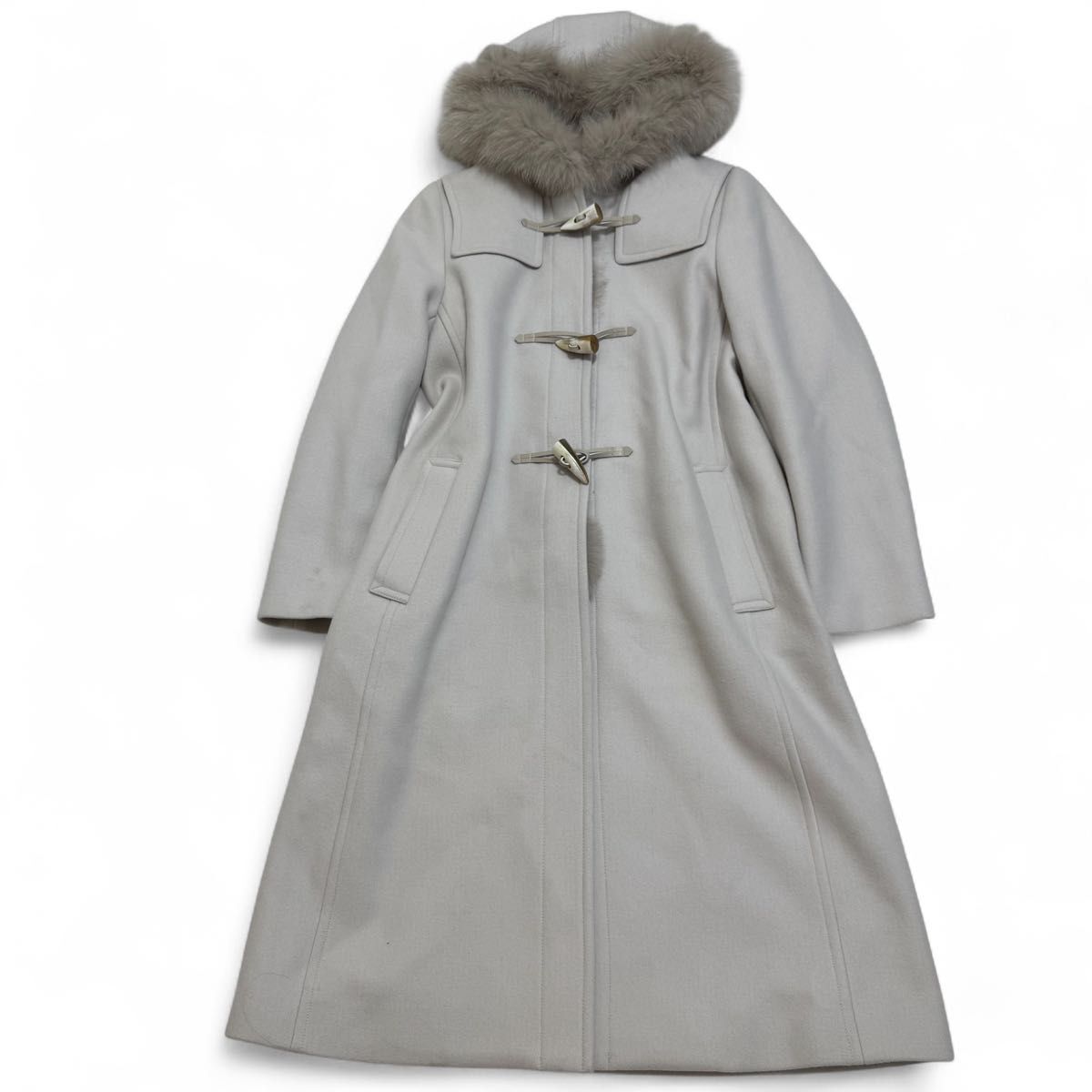 カシミヤ混 フォックスファー SHIPS シップス ダッフルコート ロングコート トグル ファー 脱着可 ライトグレー 40