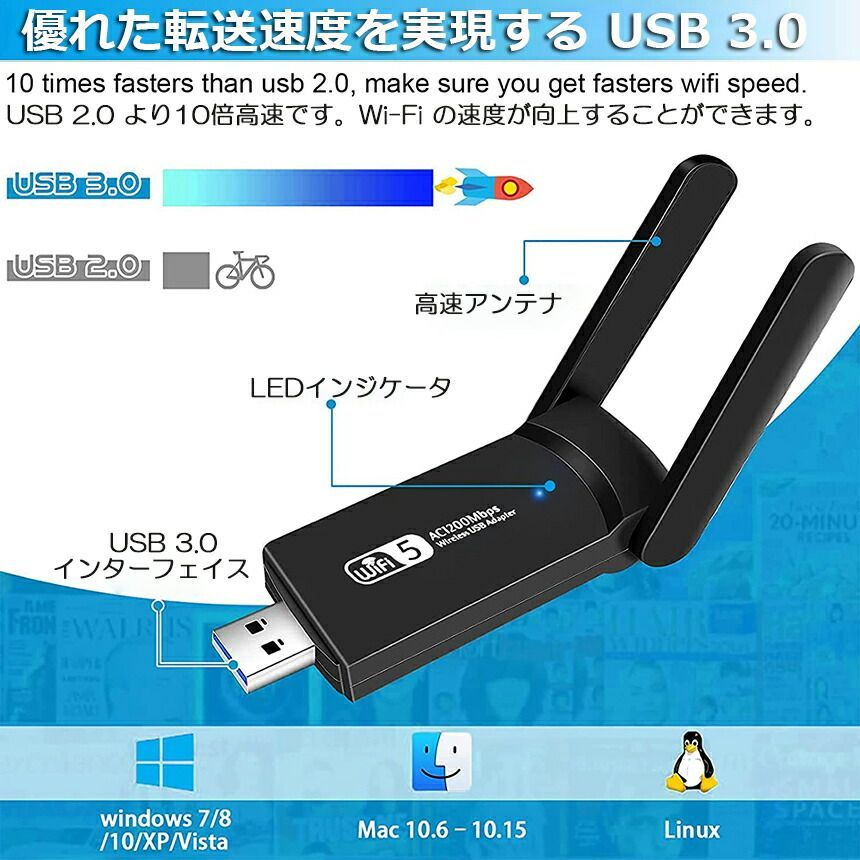 無線LAN 子機 WiFi 1200Mbps wifi アダプタ 2.4G 5G wifi usb 親機両用 無線lan USB3.0 802.11a 1300MRT