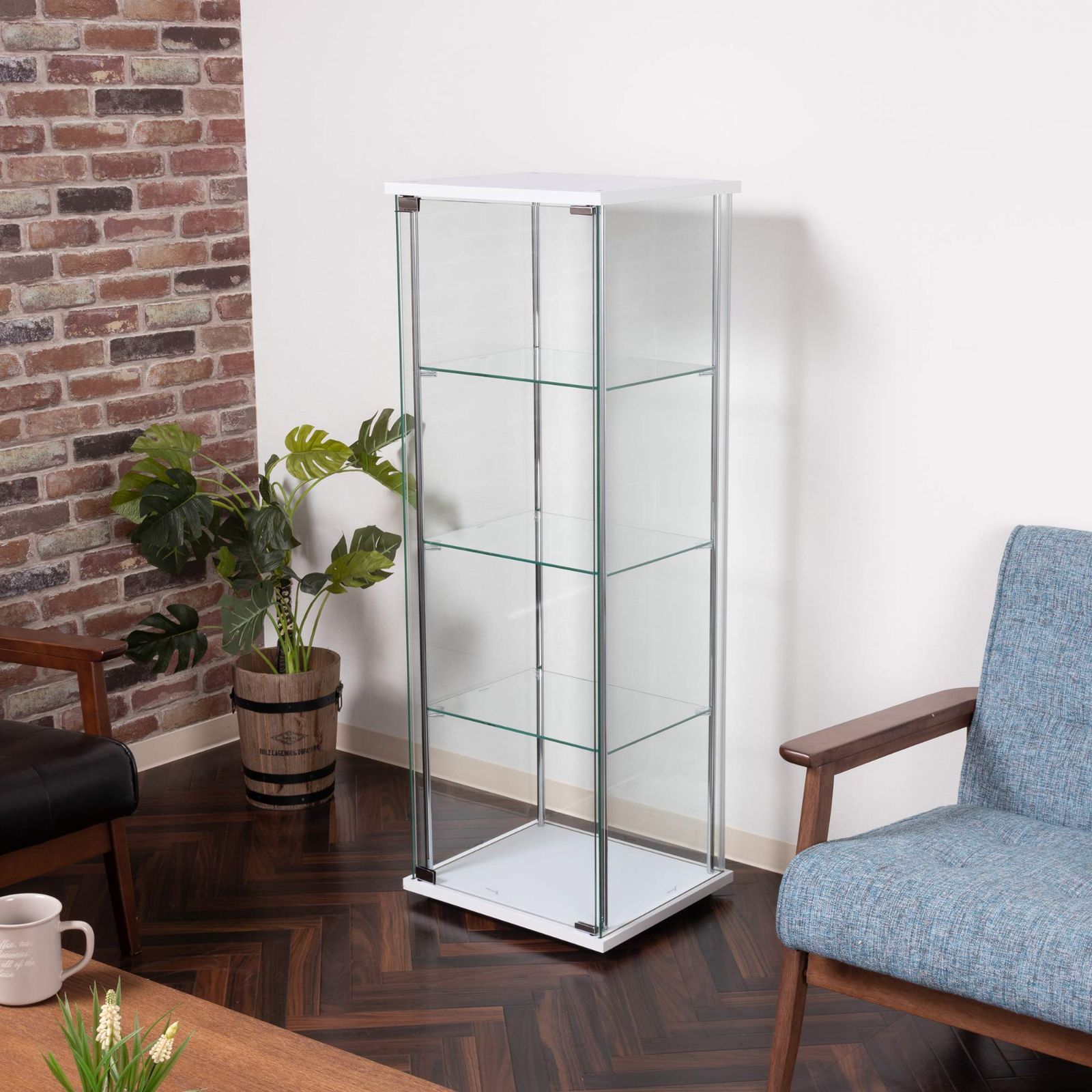 注文 【人気商品】全面ガラス ホワイト 幅42.5×奥行36.5×高さ120cm