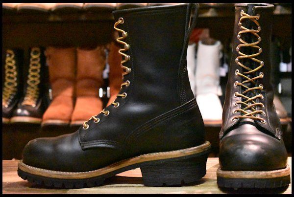 【8.5D 良品 07年】レッドウィング 2218 ロガー 黒 ブラッククローム スチールトゥ レースアップ ロング ブーツ redwing  HOPESMORE【DK149】