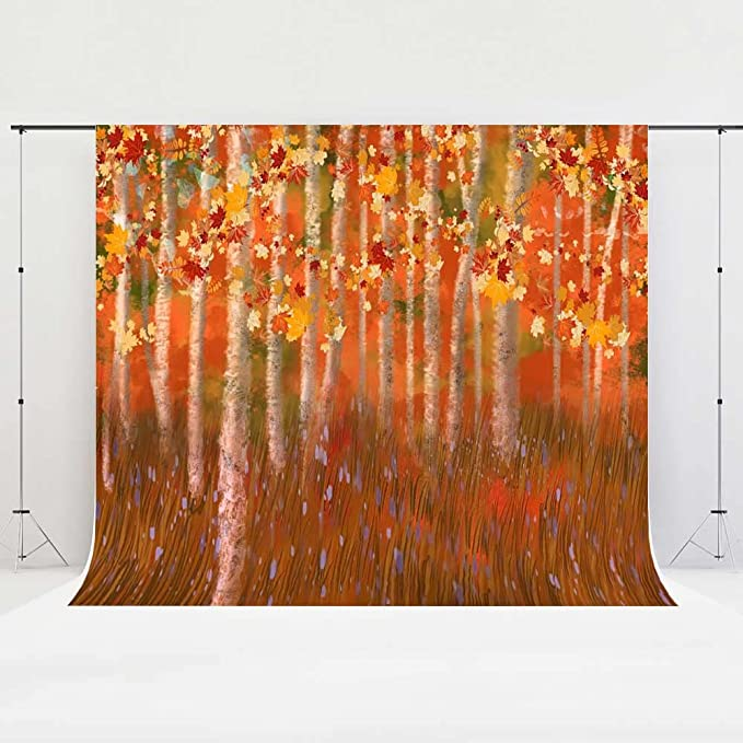 1.5x2.2m Kate 1.5x2.2m マイクロファイバー 水彩油絵の森の赤いカエデの木の写真の背景 スタジオ写真の小道具 シームレスな背景  ::19245