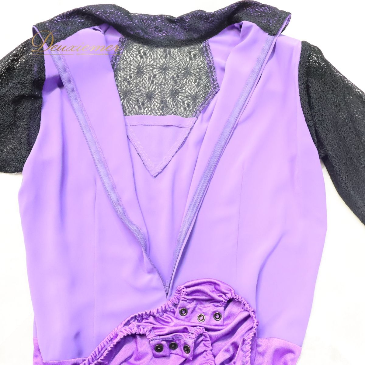 【美品 日本製社交ダンス衣装】鮮やかな水色 Papillonパピヨン ワンピース 社交ダンス 衣装 ツーピース ワンピース ドレス パピヨン 紫 黒