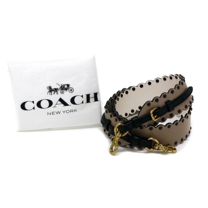 コーチ COACH ストラップ ウィズ スカラップ リベット レザー スタッズ 76551 ショルダーストラップ バンドリエール バッグ アクセサリー  交換用 レディース ベージュ / アイボリー / ブラック 中古 maz10007 - メルカリ