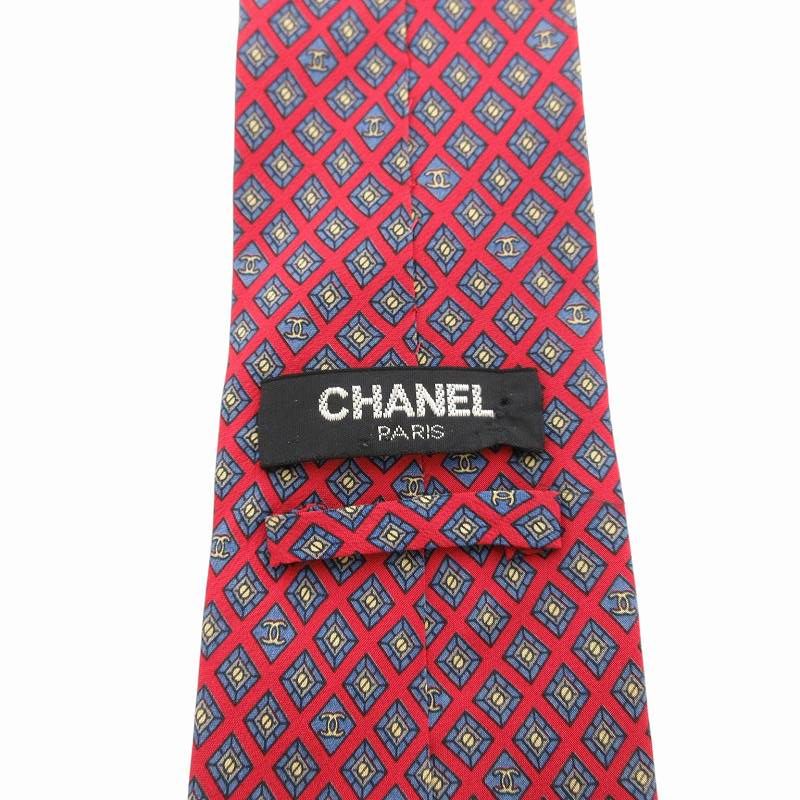 ☆美品☆ シャネル 高級シルクネクタイ 総柄 ココマーク オールドローズ