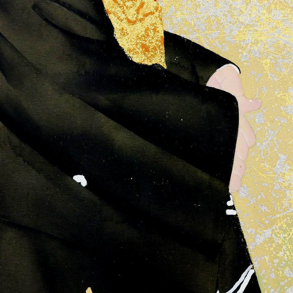 真作】【WISH】青山亘幹「佳日」日本画 10号 金箔・金泥仕様