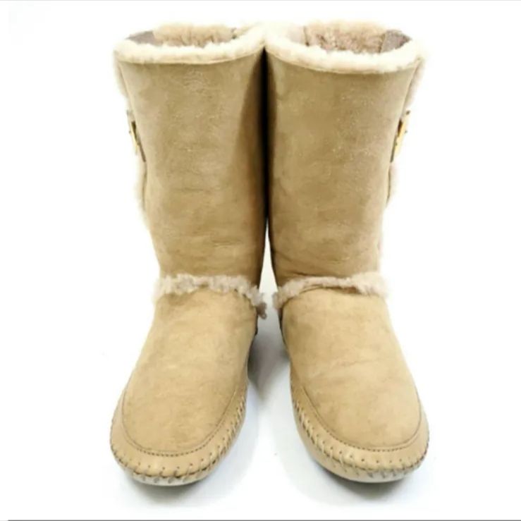 Tory Burch トリーバーチ ムートン ミドルブーツ 踵ロゴ 素材スエード×レザー×ムートン 22cm