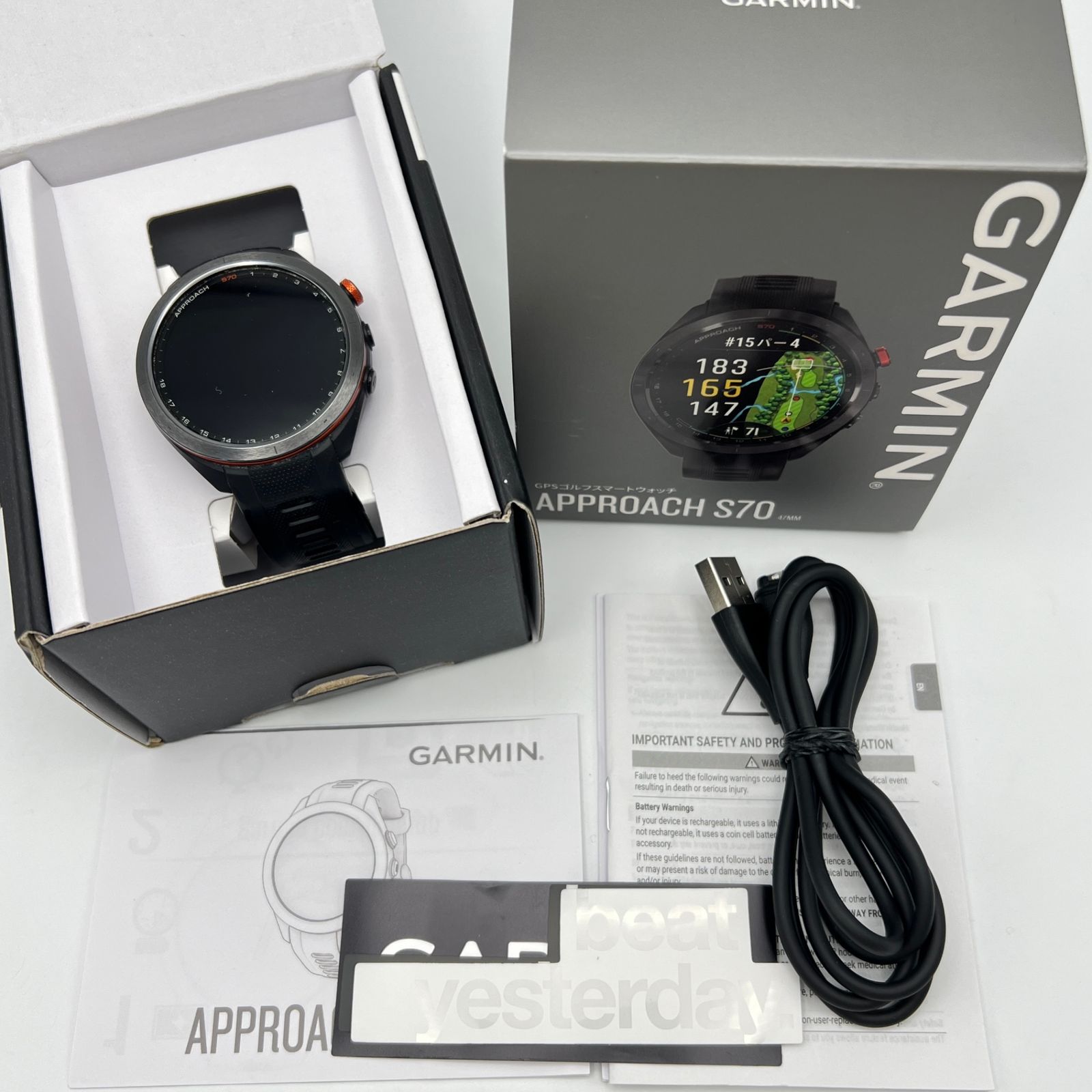 【美品】GARMIN Approach S70 47mm Black 010-02746-22 スマートウォッチ アプローチ ゴルフ ガーミン 本体