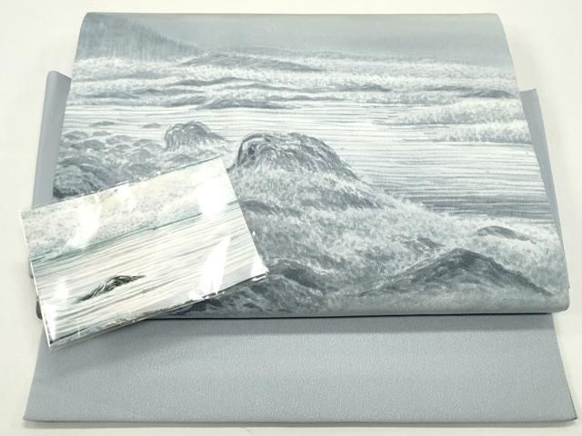 平和屋着物 つけ帯 手描き 流水風景文 淡藤色 正絹 DAAW6742ob