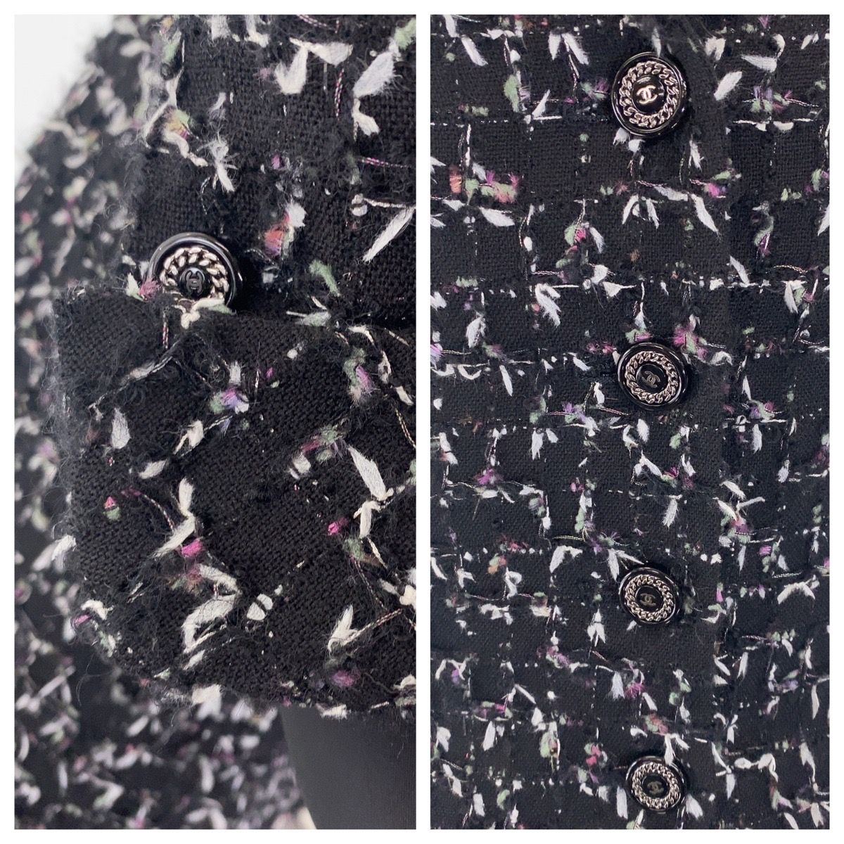 美品 CHANEL シャネル ココマークボタン ツイード ブラック ウール