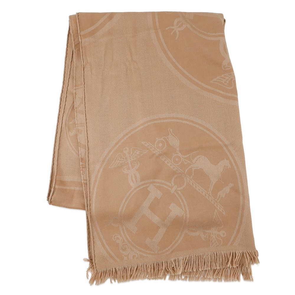 エルメス ストール ニューリブリス New Libris HERMES 大判 ショール カシミヤ シルク Hロゴ 馬車