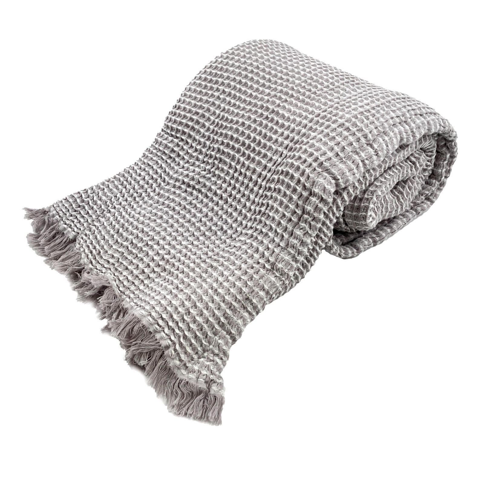 【人気商品】シンプルフレッシュ(Simple Fresh) フリンジ付 ワッフル タオルケット シングル (グレー) 140×190cm レーヨンとワッフル加工でぽこぽこな肌ざわり 春 夏 秋用