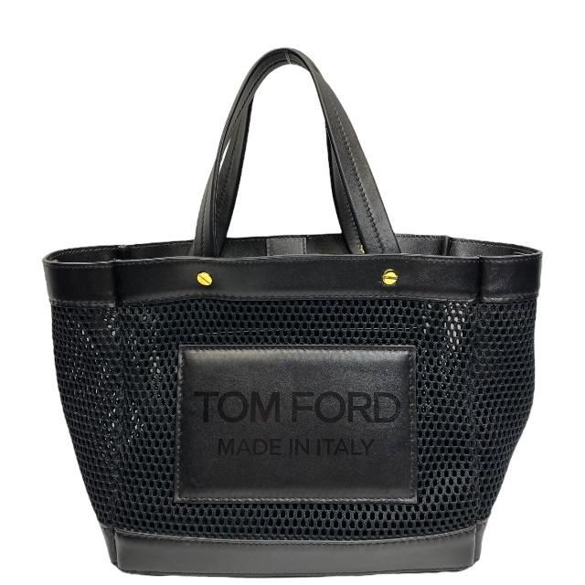 【2023年モデル】TOM FORD トムフォード 2way ハンドバッグ ショルダーバッグ ロゴ メッシュ レザー ブラック