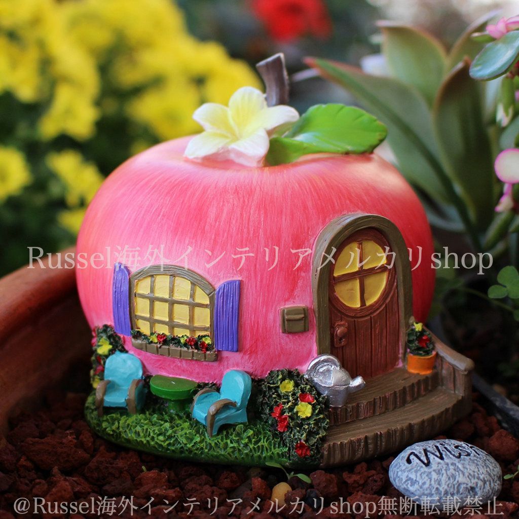 ガーデンオブジェ 林檎 リンゴ りんごの家 置物 飾り 装飾 レッド 赤