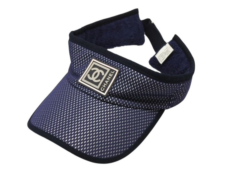 CHANEL シャネル スポーツライン サンバイザー ONE SIZE ココマーク メッシュ ネイビー ポリエステル ナイロン 4b007199