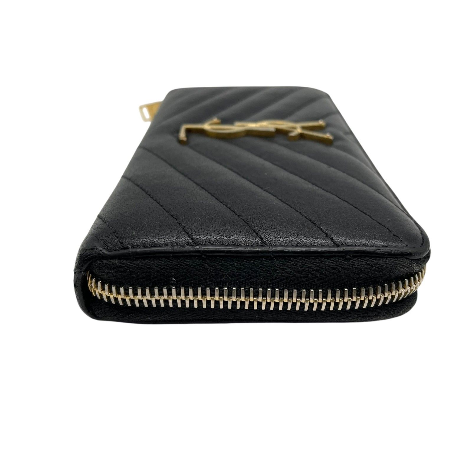 サンローラン 長財布 キャビアスキン Vステッチ 黒 ブラック YSL 2141