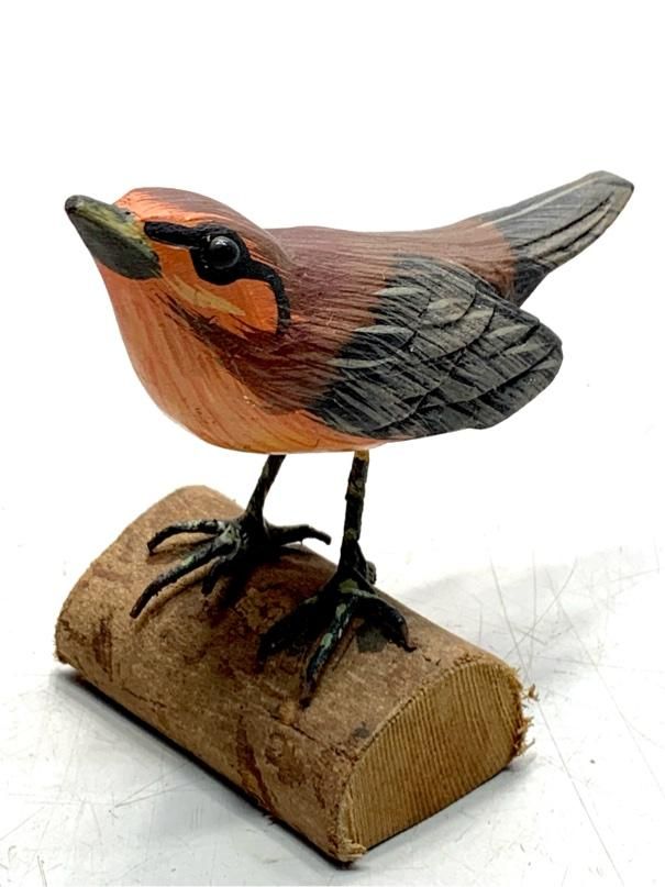 希少 ゴールドフィンチ バードカービング 野鳥彫刻 木彫りの野鳥 置物