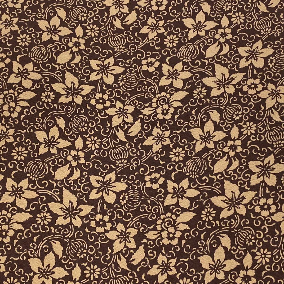 反物 秀品 小紋 落款有 柿渋染 唐草 焦茶色 正絹