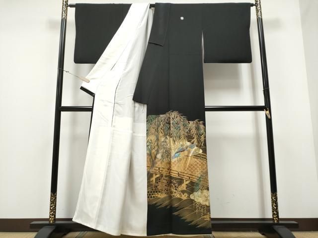 平和屋着物▽お召 単衣 枝葉文 正絹 逸品 AAAZ1731fy