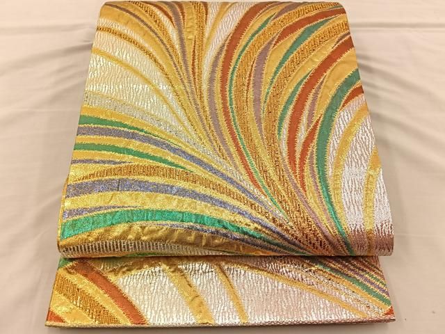 平和屋着物◎六通柄袋帯 流水文 金銀糸 正絹 逸品 BAAT5618xa