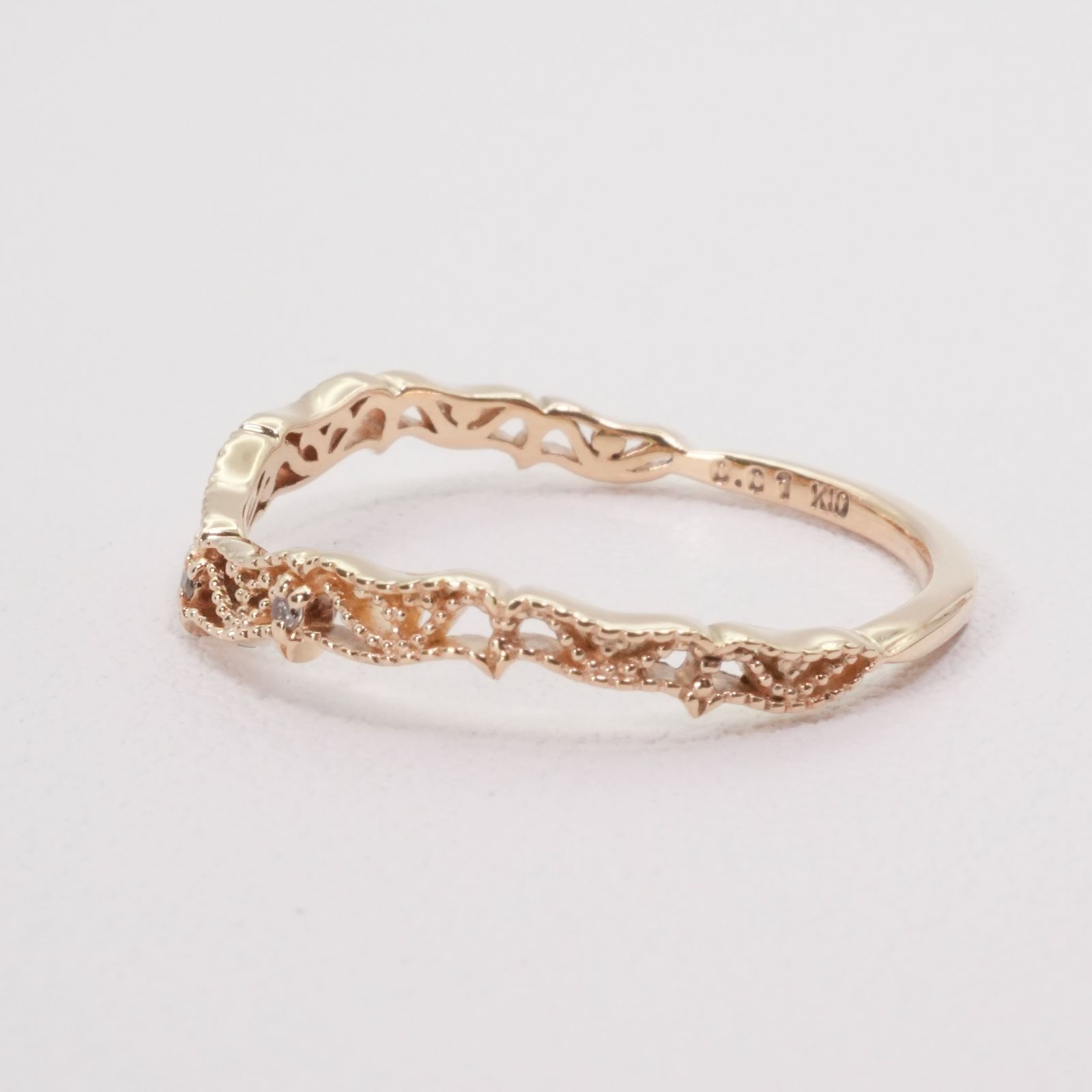 【agete】透かし ダイヤモンドリング⟡.* アガット k10 ダイヤモンド 透かし リング 美品 アガット K10 透かし V