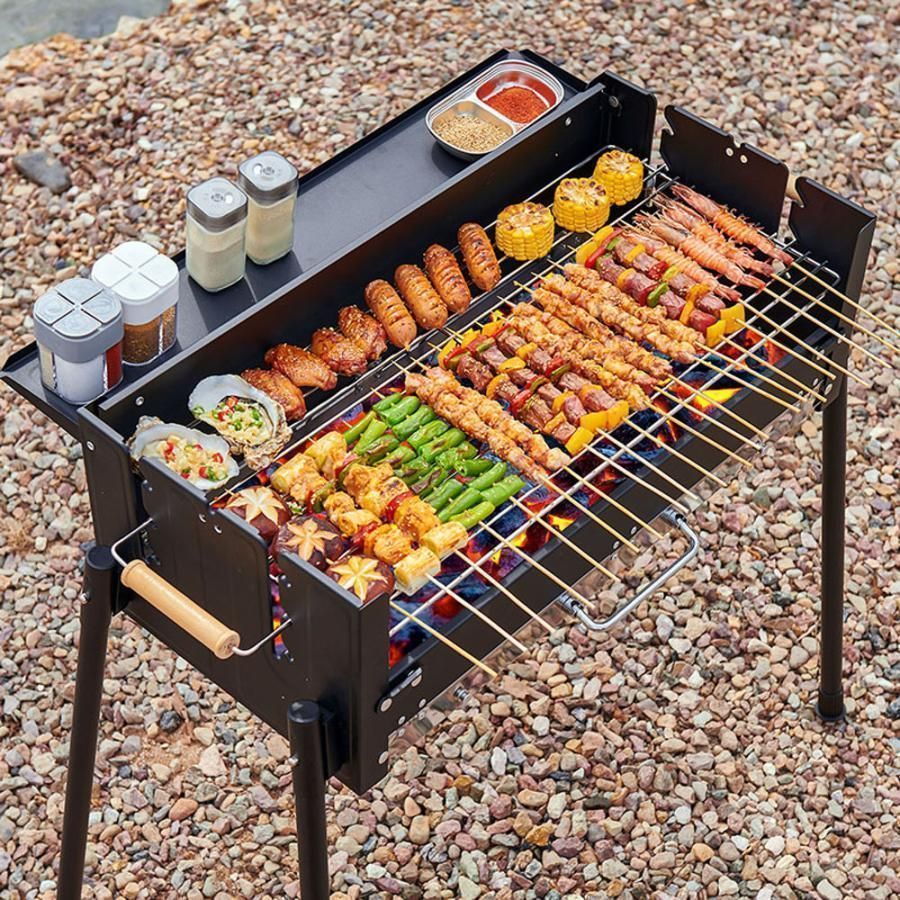 バーベキューコンロ 大型 折りたたみ ステンレス 大人数用 ポータブル BBQコンロ バーベキューグリル コンロ 幅 70cm 4～10人用