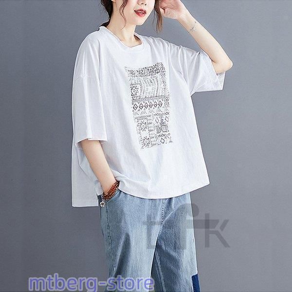 Tシャツ カットソー 半袖 プリント 捺染 トップス ドルマン