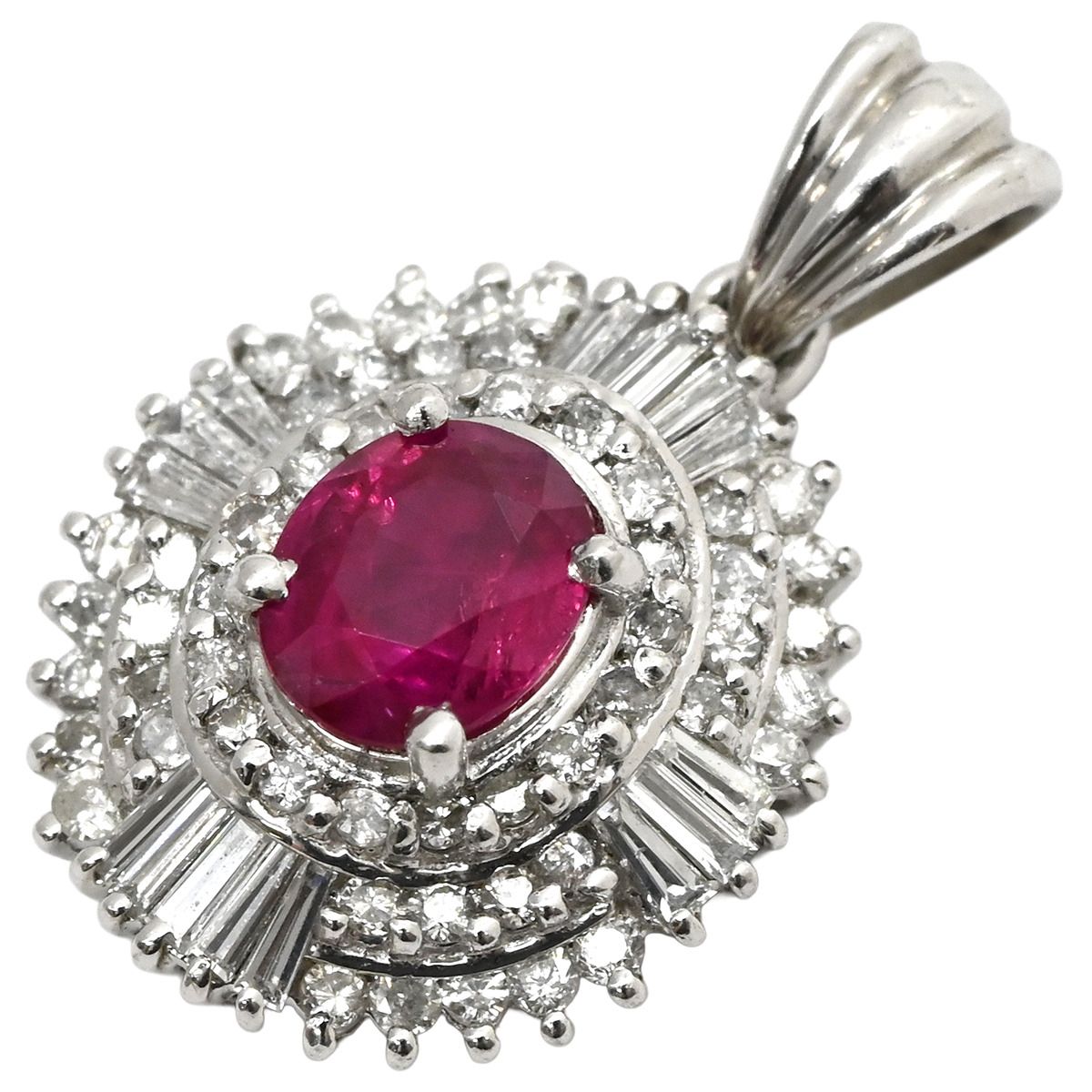 ペンダントトップ ルビー ダイヤ Pt900 ダイヤモンド ルビー レッド×プラチナシルバー ネックレストップ パヴェダイヤ オーバル プラチナム