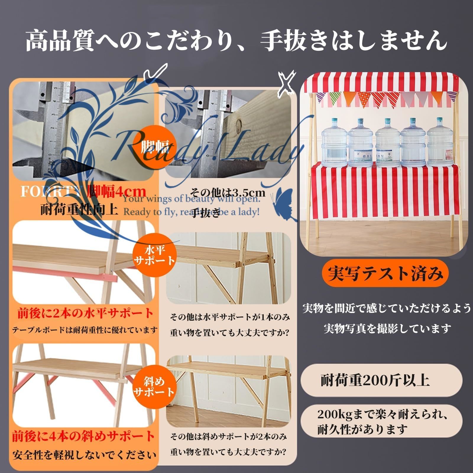 屋台ブース 木製 折りたたみ式 仮設屋台セット 幅120×奥行60×高さ200cm フードカート 屋外販売スタンド 移動販売 組立簡単 軽量 頑丈構造 耐荷重180kg テント付き 屋根付き 装飾旗付き 白 チェック柄 120X60X200CM MARWIL-DEMENAGEMENTS_CH