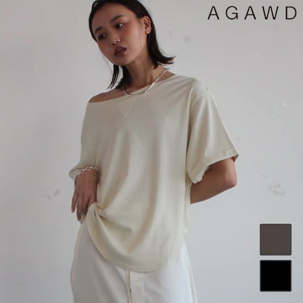 アガウド AGAWD トップス 25春夏 Boat Neck Loose Tee ボートネックルーズTシャツ ミドル丈 半袖 1925-6013